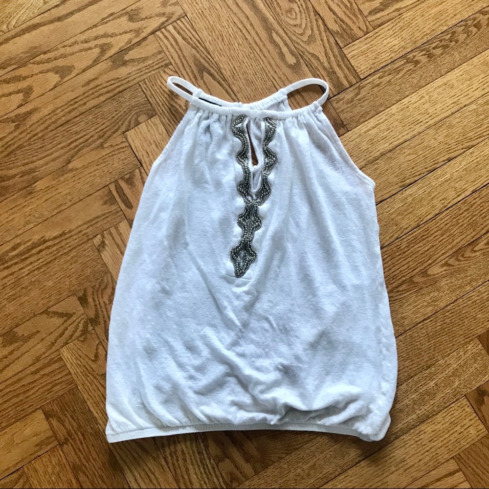 INC International Concepts White Tank Top  with Silver Beading size S